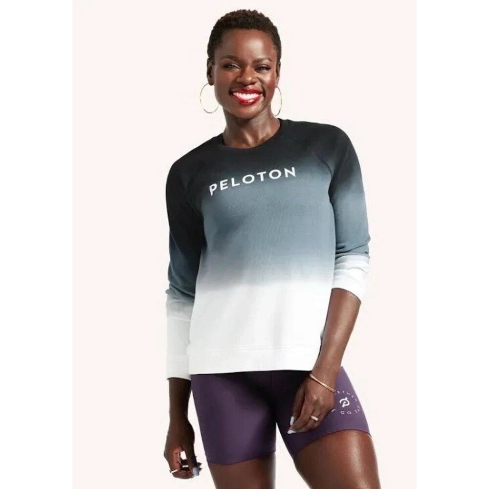Peloton Womens Ombre Dip Dye Sweatshirt Black White Logo Cotton Crewneck Size M